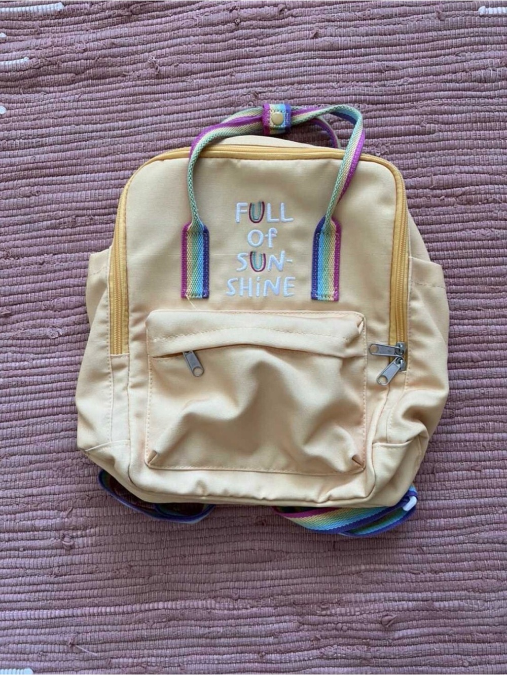 Cat & Jack Yellow "Full of Sunshine" Kids Backpack with Rainbow Straps
